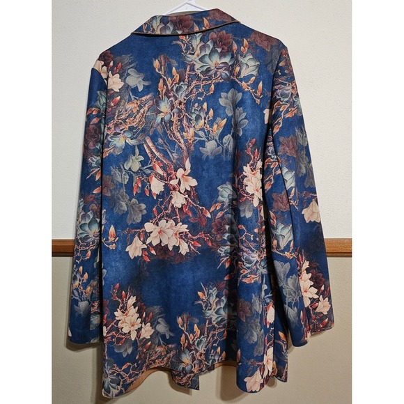 Solitaire Blue Floral Faux Suede Open Blazer Jacket XL Women's - Picture 2 of 6
